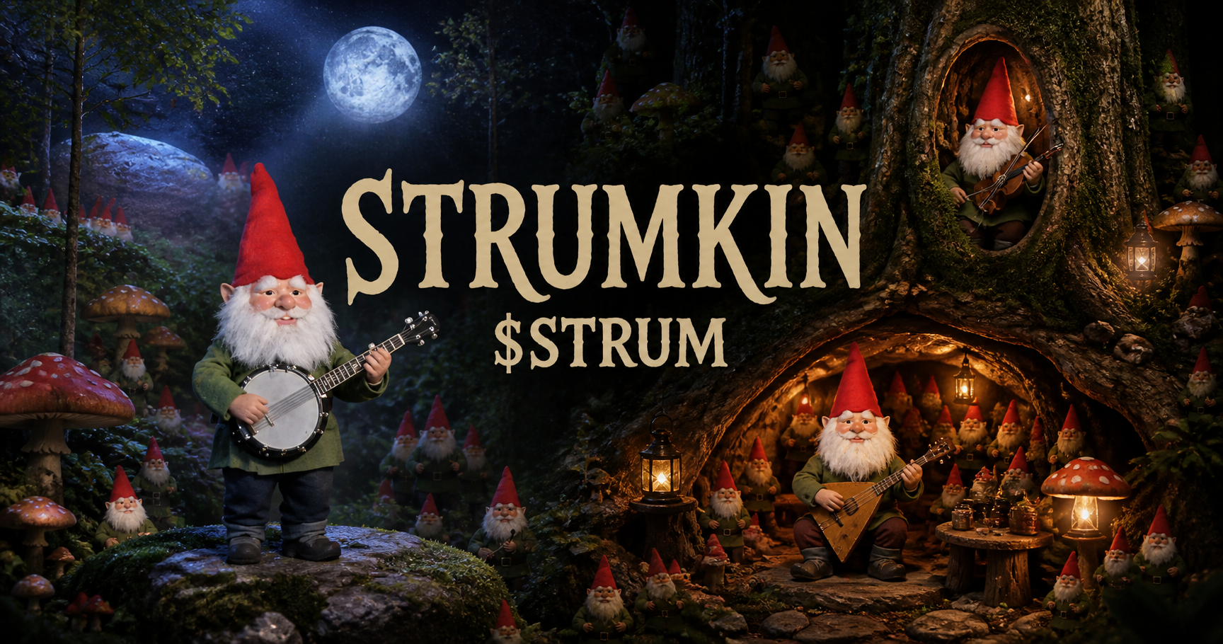 Strumkin in a moonlit forest, burrow and hollow tree